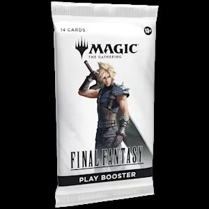 Each Final Fantasy Play Booster contains:
14 Magic: The Gathering cards
1-4 cards of rarity Rare of higher
3-6 Uncommon cards
6-9 Common cards
1 Land card (Traditional Foil Land replaces a Land in 20% of boosters)
1 card of any rarity is Traditional Foil; Foil Borderless Mythic Rare in 1% of boosters