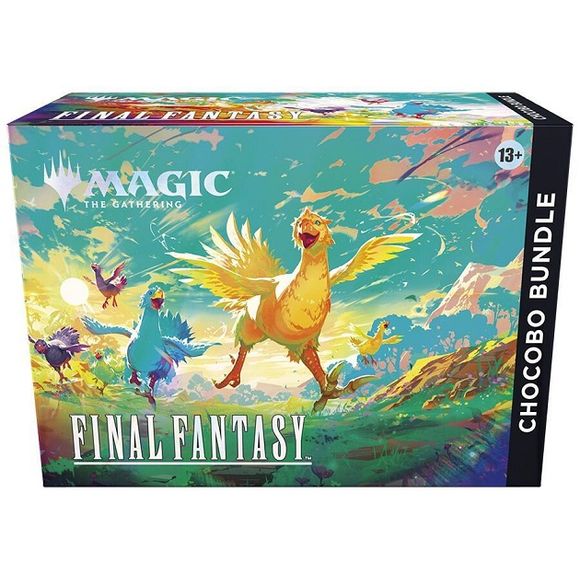 Release Date: Dec 5, 2025
Calling all chocobo fans! Celebrate your fleet-footed, feathered friends with this charming bundle, featuring Full-Art Chocobo Basics, an exclusive promo card, a chocobo-themed Click Wheel life counter, plus a whole nest of Magic: The Gathering—FINAL FANTASY Play Boosters and other goodies. Whether you’re a fan yourself or have one in your life, thi gift-ready box is the next-best thing to a real chocobo! This Chocobo Bundle contains 10 Magic: The Gathering—FINAL FANTASY Play Boost