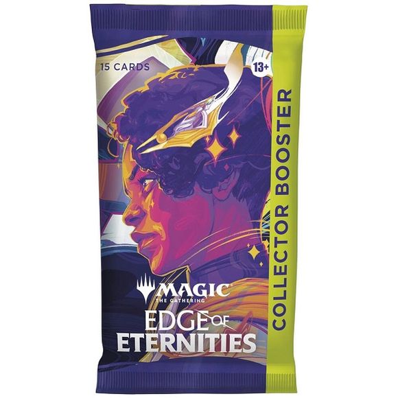 Contains
15 Magic: The Gathering cards
Collector Boosters may contain these cards: EOE 1–266, 277–392; EOC 1–4, 2–44; EOS 1–180; SPG 119–128
0–3 Galaxy Foil and 10–13 Traditional Foil cards
Includes 5 cards of rarity Rare or higher and 4 Uncommon, 5 Common, and 1 Land cards
Headliner Mythic in <1% of boosters