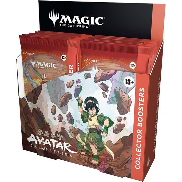 Release Date: 11/21/2025
Team Avatar is back! The action, adventure, and spirit of Avatar: The Last Airbender awaken in Magic: The Gathering. Master new mechanics Earthbending, Airbendending, Waterbending and Firebending to tell your version of the story and discover your Magic playstyle. Bend the elements. Master the game.
Contents:
12 Magic: The Gathering | Avatar: The Last Airbender Collector Boosters Each Collector Booster contains 15 Magic: The Gathering cards:
Collector Boosters may contain these card