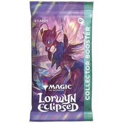 Lorwyn Eclipsed - Collector Booster Pack Contains:
• 15 Magic: The Gathering cards
• May contain these cards: ECL 1–268; ECC 1–4, 25–44; SPG 129–148
• 11–12 traditional foil cards
• 5 cards of rarity rare or higher
• 4 uncommon cards
• 5 common cards
• 1 land
• Serialized headliner mythic rare card in <1% of boosters