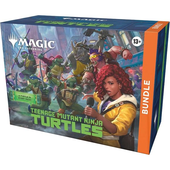 Release Date: Mar 5, 2026
Cowa-Bundle!
Magic: The Gathering gets a quadruple dose of mutagenic mayhem as the Teenage Mutant Ninja Turtles make their debut on the battlefield! Collect, construct, and combat with an iconic roster of allies and enemies from four decades of time-tested Turtle-mania. Get the drop on Shredder's goons with the all-new sneak mechanic, then enhance your team’s strength with Mutagen tokens to rise triumphant like the true heroes of New York!
The Bundle is a great gift for Magic super