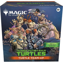 Release Date: March 6th, 2026
When the evil Shredder attacks, Turtles fight back! In this exciting new co-operative strategy format for Magic: The Gathering, two-to-four players battle for survival against an onslaught of villainous adversaries. Play with your favorite of the four pre-built 60-card hero decks, then crack into the included Play Boosters to expand your strategies. Plus, it’s the perfect training dojo for Magic players of any skill level to come together and play! Turtle Team-Up includes four