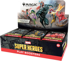 Release Date: June 26, 2026
The Marvel Universe has arrived in full force! An all-star roster of heavy hitters jumps from the comics to the battlefield, and the fate of the world hangs in the balance. Soar, strike, and smash your way to victory in Magic: The Gathering | Marvel Super Heroes! This box contains 30 Magic: The Gathering | Marvel Super Heroes Play Boosters, perfect for playing with friends and opening packs just for fun. Each Play Booster contains 14 cards, including 1–4 cards of rarity Rare or h