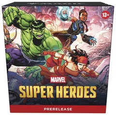 Release Date: June 26, 2026
The Marvel Universe has arrived in full force! An all-star roster of heavy hitters jumps from the comics to the battlefield, and the fate of the world hangs in the balance. Build your dream super team of Heroes and Villains, then suit them up with iconic gear and unleash their earthshaking abilities. Soar, strike, and smash your way to victory in Magic: The Gathering | Marvel Super Heroes!
Contents:
6 Magic: The Gathering® | Marvel Super Heroes Play Boosters
Each Play Booster con