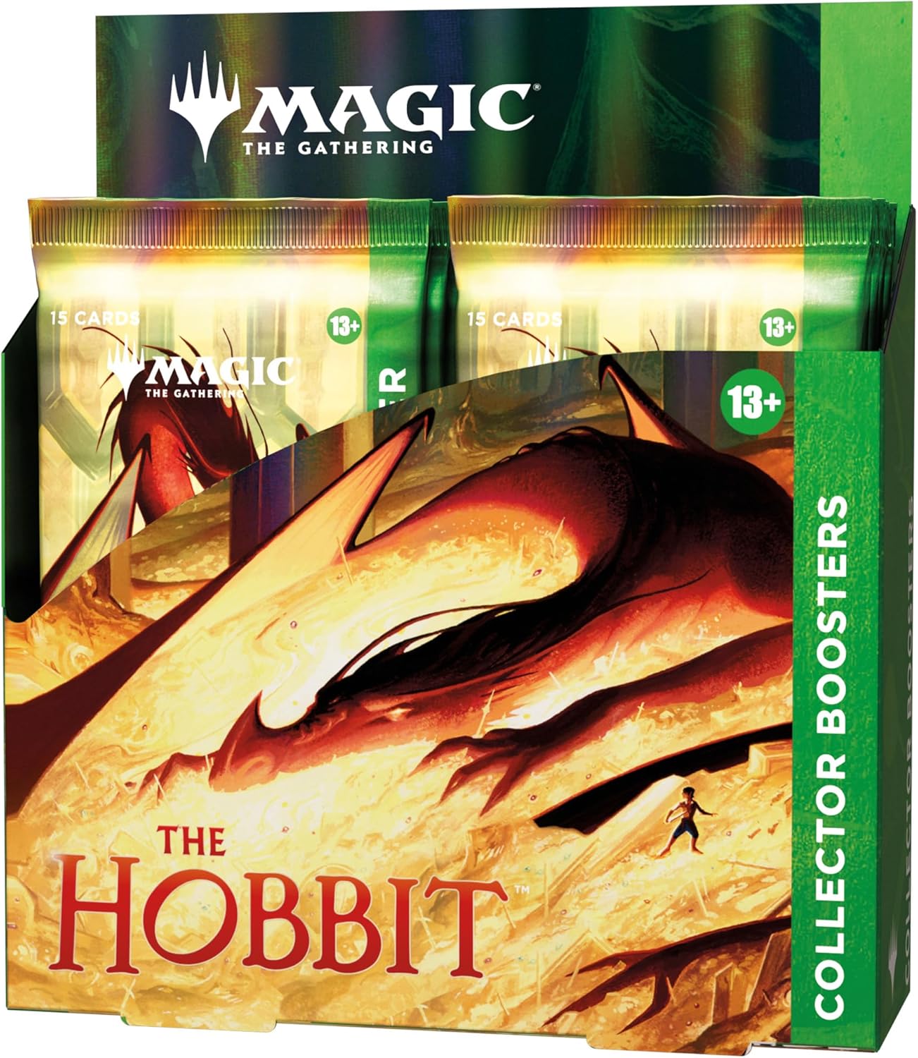 Release Date: 08/14/2026
Return to Middle-earth and experience a timeless tale's grand beginning! Set out from The Shire with Bilbo, Gandalf, and their company of Dwarves in pursuit of fortune, adventure, and the dreadful Dragon Smaug. Amass and recruit your armies in the shadow of The Lonely Mountain, then battle it out to claim the treasures of Erebor!
Contents:
1 Middle-earth Box Topper card
12 Magic: The Gathering® | The Hobbit™ Collector Boosters
Each Collector Booster contains 15 Magic: The Gathering