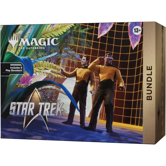 Release Date: 11/17/2026
The Bundle offers a bevy of Play Boosters and additional Magic goodies to fuel you and your crew on your expedition towards strange new worlds! It's a great gift for Magic fans and newcomers alike who visit your store. Bundles have a little bit of everything to get a player's collection off the ground, plus an oversized Spindown™ life counter themed after the set.
Contents:
• 9 Magic: The Gathering® | Star Trek™ Play Boosters
• Each Play Booster contains 14 Magic: The Gathering card
