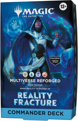 Release Date:Oct 2, 2026
Jace Beleren, Planeswalker and brilliant mind-mage, envisioned a Multiverse where none of its greatest threats ever existed. Unfortunately, Jace is also the one with the power to make it a reality. This Reality Fracture Multiverse Reforged Commander Deck includes 1 deck of 100 Magic cards (98 regular cards and 2 Traditional Foil Borderless Legendary cards), 1 deck box (can hold 100 sleeved cards), 10 double-sided token cards, 1 strategy guide, and 1 reference card.