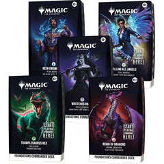 Release DateOct 2, 2026
This bundle includes all 5 Magic: The Gathering Foundations decks: Calling All Angels, Keen Engineering, Wretched Ranks, Reign of Dragons, and Tramplesaurus Rex. Each includes 1 deck of 100 Magic cards (99 regular cards and 1 Traditional Foil Mythic Rare card), 10 double-sided token cards, 1 deck box (can hold 100 sleeved cards), 1 strategy guide, and 1 reference card.