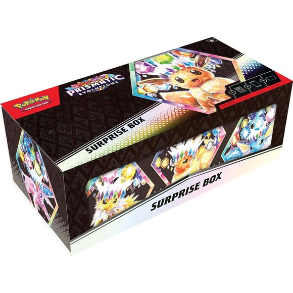 Find 1 of 9 Promo Cards & More in a Handy Storage Box! Eevee and its Evolutions all have unique strengths to discover- and they get even more powerful when they appear as Pokemon ex! In this collection, you get one randomly selected foil promo card featuring Eevee or one of its Evolutions as a Stellar Tera Pokemon ex, plus four booster packs from the special Scarlet & Violet- Prismatic Evolutions expansion. Then use the included dividers to organize and store your new cards inside this box! Unwrap 1 of 9 sp
