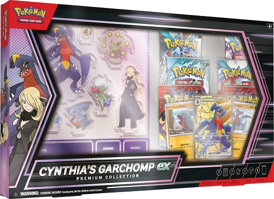 Cynthia & Garchomp Bring the Strength of a Champion! As Champion of the Sinnoh region, Cynthia is one of the strongest Pokemon Trainers in the world, and her Garchomp has been by her side since the very beginning! Discover the power of their friendship in this collection with a foil promo card featuring Cynthia's Garchomp ex, which has attacks that do big damage and help you draw cards. You also get foil cards of Cynthia's Gible and Cynthia's Gabite, a cool sticker and standees for display, and more Pokemon