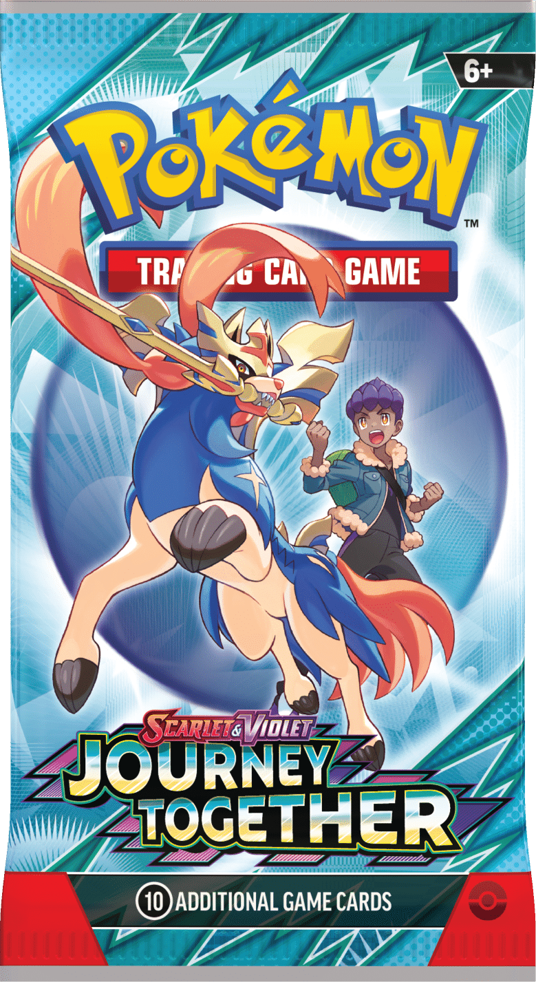 Trainer’s Pokémon Break into Battle! With deep trust and steady guidance, Trainers help bring out the best in their Pokémon. The bond they share empowers them to act as one in battle as they push their strength to the limit, including as Pokémon ex! Team up with N’s Zoroark ex, Iono’s Bellibolt ex, Lillie’s Clefairy ex, Hop’s Zacian ex, and more Trainer’s Pokémon, and discover the unstoppable power of friendship in the Pokémon TCG: Scarlet & Violet—Journey Together expansion!