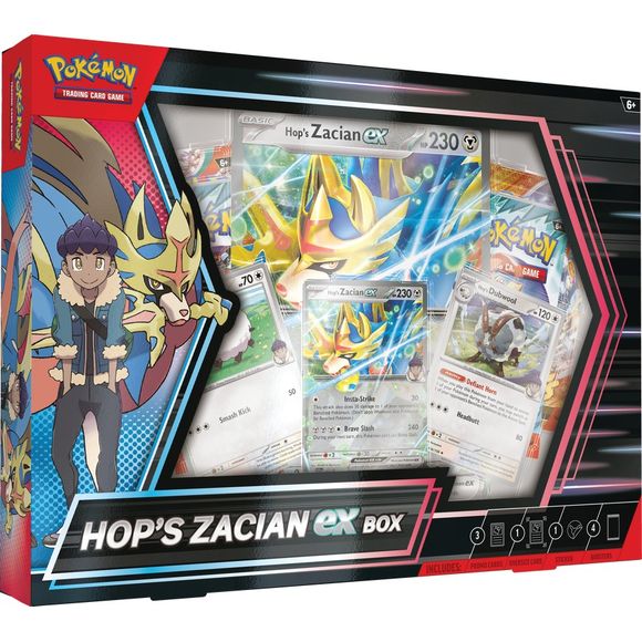 Two of Galar's Greatest Team Up! Hop and Zacian have joined forces to form a dynamic duo that's truly rival worthy! Hop's Zacian ex attacks your opponent's Active Pokemon plus one on the Bench with Insta-Strike, while Brave Slash closes in for huge damage! With Hop's Zacian on your side, your battles are sure to be awesome even on the darkest of days. But Hop's team has even more to offer- Hop's Wooloo and Hop's Dubwool to really round out the set. If that's not enough, you'll find additional Pokemon in the