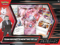 Giovanni & Mewtwo Join Forces to Fight! In pursuit of ultimate power and world domination, Giovanni and Team Rocket are unleashing one terrifyingly strong Pokemon in battle! When Team Rocket's Mewtwo ex has backup from other Team Rocket's Pokemon, its Erasure Ball attack can do up to 280 damage in one massive blow. In this box, you'll find this powerful Pokemon ex as a foil promo card, along with Team Rocket's Meowth and Team Rocket's Giovanni, plus a photo sticker and handful of booster packs. The Pokemon