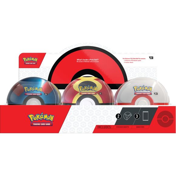 What's Inside a Poke Ball? The answer is Pokemon cards, of course! The Pokemon TCG: Poke Ball Tin contains: 3 Pokemon TCG booster packs, and 2 sticker sheets.
