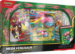 Solar-Powered Smackdowns with Mega Venusaur ex! Keep your Pokemon at full power with help from Mega Venusaur ex! Its Solar Transfer Ability lets you move Grass Energy among your Pokemon as you please, ensuring you're always ready to attack. In this collection, you get a playable foil promo card and an oversize lenticular promo card featuring Mega Venusaur ex, along with a tech sticker for decorating devices, binders, and notebooks. You'll find even more Pokemon inside a stack of Pokemon TCG booster packs. T