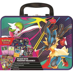 A Treasure Chest Packed with Pokemon! This sturdy metal case contains more than a dozen special Pokemon goodies, including some not found anywhere else. The Pokemon Trading Card Game: Collector Chest includes: 6 Pokemon TCG booster packs, 3 foil cards featuring Ralts, Kirlia, and Riolu, 1 Pokemon coin featuring Mega Lucario, 4 colorful sticker sheets, and A mini portfolio to store your favorite cards. Note: This product will be shipping in waves.