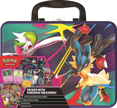 A Treasure Chest Packed with Pokemon! This sturdy metal case contains more than a dozen special Pokemon goodies, including some not found anywhere else. The Pokemon Trading Card Game: Collector Chest includes: 6 Pokemon TCG booster packs, 3 foil cards featuring Ralts, Kirlia, and Riolu, 1 Pokemon coin featuring Mega Lucario, 4 colorful sticker sheets, and A mini portfolio to store your favorite cards. Note: This product will be shipping in waves.