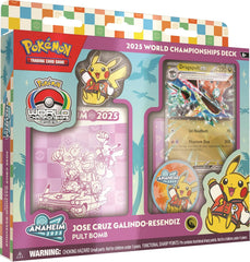 PLAY LIKE A CHAMPION! Grab a World Championships deck and play like a champion! Choose one of four powerful decks, each a card-for-card replica of an actual title-contender's deck from the 2025 Pokemon Trading Card Game World Championships in Anaheim, California! Each 2025 Pokemon TCG World Championships Deck includes: 60-card World Championships Deck, 2025 World Championships booklet, 2025 World Championships pin, 2025 World Championships coin, 2025 World Championships deck box, A playmat and poster, and A