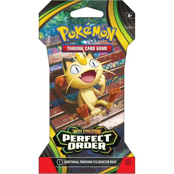 Release Date: 03/27/2026
This listing is for 1x Pokemon Perfect Order Sleeved Booster Pack
The pulse of the city beats in sync with the Pokémon and people who call it home—and preserving the order of it all is Mega Zygarde ex, the Legendary Pokémon who embodies strength in numbers! With threatening forces held at bay, peaceful days are ahead for the city's residents, including Pokémon like Mega Clefable ex, Mega Starmie ex, and Meowth ex, in the Pokémon TCG: Mega Evolution—Perfect Order expansion! Packs con