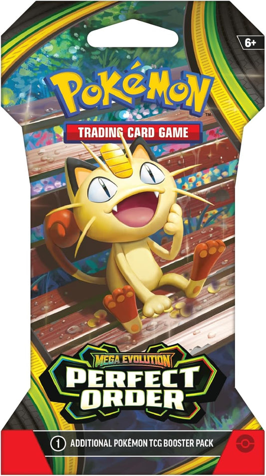 Release Date: 03/27/2026
This listing is for 1x Pokemon Perfect Order Sleeved Booster Pack
The pulse of the city beats in sync with the Pokémon and people who call it home—and preserving the order of it all is Mega Zygarde ex, the Legendary Pokémon who embodies strength in numbers! With threatening forces held at bay, peaceful days are ahead for the city's residents, including Pokémon like Mega Clefable ex, Mega Starmie ex, and Meowth ex, in the Pokémon TCG: Mega Evolution—Perfect Order expansion! Packs con