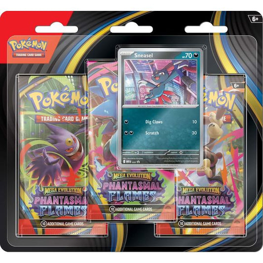 LIMIT 3 per person
Thrilling Mega Evolution Action: Includes three booster packs from the “Mega Evolution – Phantasmal Flames” expansion, featuring powerful Pokémon such as Mega Charizard X ex and Mega Gengar ex, ready to dominate your battles.
Random Promo Card Bonus: Each blister pack also contains a randomly selected promo card—perfect for collectors and players who want an extra surprise in their pack.
Expanding Your Card Library: With over 120 cards in the expansion, including 10 Trainer cards and 15+