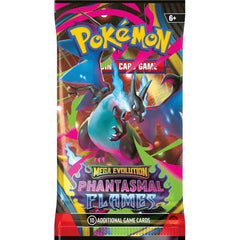 Ignite a Burning Spirit of Battle!
Searing blue flames rip across a dark battlefield as Mega Charizard X ex soars up and looks down upon its opponents! With a deep chill to rival the heat, the shadowy figure of Mega Gengar ex slowly rises into view, and both Pokémon prepare to attack. Determined to prove their mettle, Mega Heracross ex, Mega Lopunny ex, and even more Pokémon line up to give it their all in the Pokémon TCG: Mega Evolution-Phantasmal Flames expansion!
1x Phantasmal Flames booster pack contai