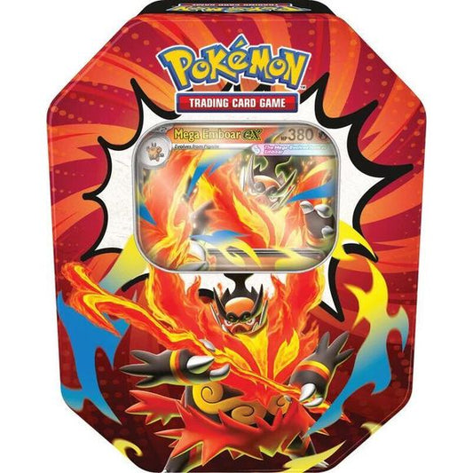 Choose a Mighty Mega Evolution Pokémon ex!
Forge a bond that takes your partner Pokémon's strength past the limit with Mega Evolution! With this tin, you can choose the blossoming power of Mega Meganium ex, the warrior's heart of Mega Emboar ex, or the gnashing teeth and jaws of Mega Feraligatr ex. You also get four booster packs from the special Mego Evolution-Ascended Heroes expansion.
The Pokémon TCG: Mega Evolution-Ascended Heroes Tin includes:
• 1 foil promo card featuring Mega Meganium ex OR Mega Em
