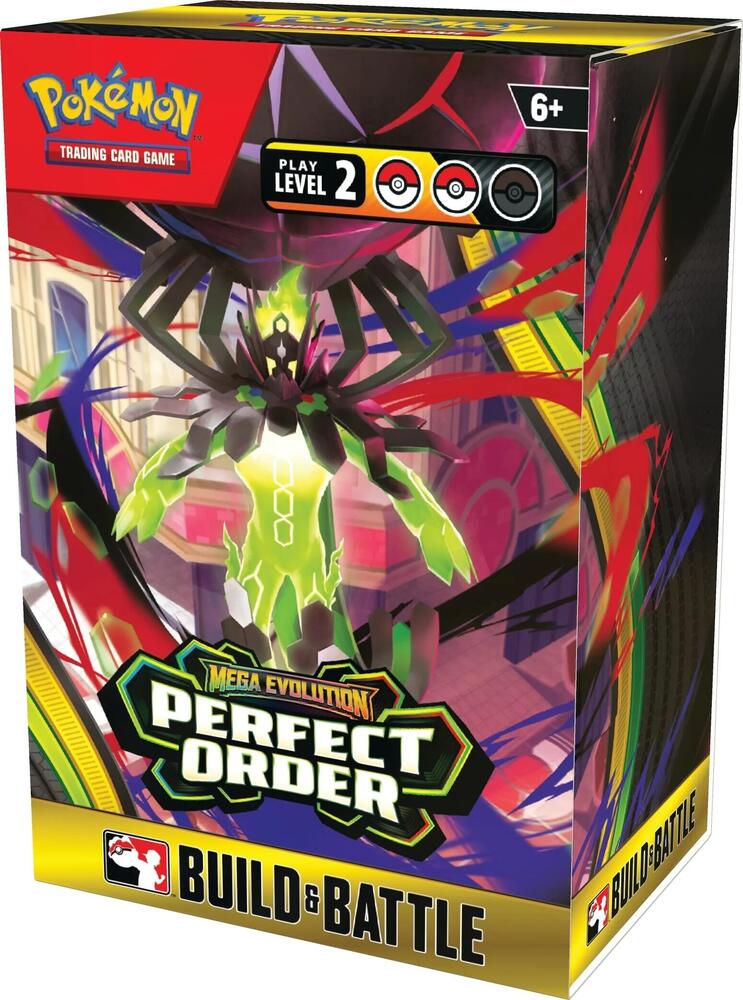 Inside each Mega Evolution—Perfect Order Build & Battle Box, you'll find:
A 40-card ready-to-play deck, including 1 of 4 unique foil promo cards
4 Pokémon TCG: Mega Evolution—Perfect Order booster packs
A code card for Pokémon TCG Live