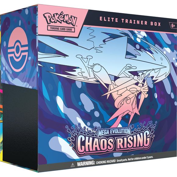 LIMIT 3 per person
Release Date: 05/22/2026
Take On the Challenge of an Eternity! The hustle and bustle of the city turns into havoc as Mega Floette ex brings turmoil to the streets! Filled with courage and determination, Mega Greninja ex gathers other powerful Mega Evolution Pokemon ex, including Mega Pyroar ex and Mega Dragalge ex, to ward off this growing threat. As night falls, danger blossoms in the Pokemon TCG: Mega Evolution Chaos Rising expansion! The Pokemon TCG: Mega Evolution- Chaos Rising Elite