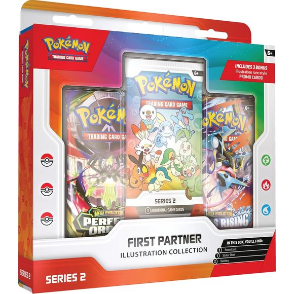 30 Years of First Partner Pokemon!
Every Pokemon Trainer's journey begins with a first partner - a loyal friend who stands by your side through thick and thin! Relive your own adventures and celebrate the bond between Trainer and Pokemon with a booster pack containing 3 of 9 illustration rare-style promo cards consisting of beloved first partner Pokemon from the Johto, Unova, or Galar region. You'll also find two more Pokemon TCG booster packs and a fun sticker sheet featuring first partner Pokemon friends.