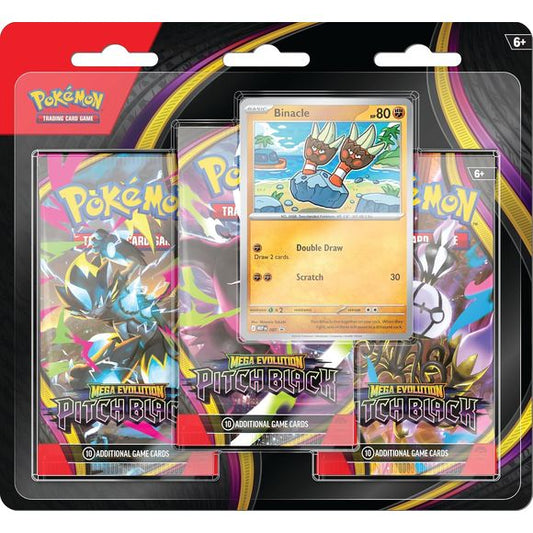 Delve into Darkness Beyond Limits!
Twinkling city lights and a starry sky become obscured in darkness as Mega Darkrai ex arrives with mystery and malice! But Mega Zeraora ex fights back with thunderous strikes of lightning, leading the way for Mega Chandelure ex, Mega Excadrill ex, and more to join the fray. Shadows deepen and nightmares become reality in the Pokémon TCG: Mega Evolution—Pitch Black expansion! Each blister comes with 3 booster packs and a promotional card.