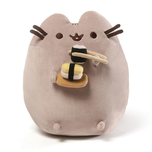 GUND is proud to present Pusheen — a chubby gray tabby cat that loves cuddles, snacks, and dress-up. As a popular web comic, Pusheen brings brightness and chuckles to millions of followers in her rapidly growing online fan base. This 9.5" upright plush version of Pusheen is enjoying a Japanese delicacy with some fresh sushi! Precious plush chopsticks ensure the meal is enjoyed in the traditional fashion. Surface-washable for easy cleaning. Appropriate for ages one and up. About GUND: For more than 100 years