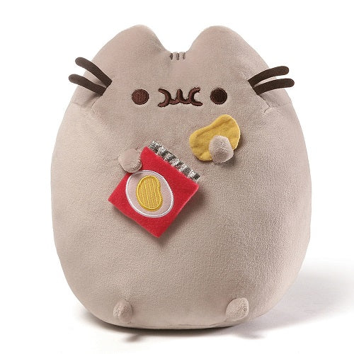 GUND is proud to present Pusheen — a chubby gray tabby cat that loves cuddles, snacks, and dress-up. As a popular web comic, Pusheen brings brightness and chuckles to millions of followers in her rapidly growing online fan base. This 9.5" upright plush version of Pusheen is ready to binge watch her favorite shows with some precious plush potato chips. An adorably detailed bag ensures she'll have enough snacks to make it to the finale! Surface-washable for easy cleaning. Appropriate for ages one and up. Abou