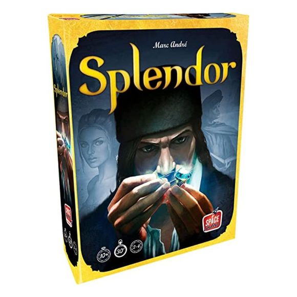 As a wealthy Renaissance merchant, acquire mines and transportation, hire artisans and woo the nobility. Create the most fantastic jewelry to become the best-known merchant of them all! Acquire precious stones to trade them for development cards. Use development cards to acquire more gem stones. Use your gems and gold to create the most fantastic jewelry, and appeal to the nobles to gain the prestige you need to win.
Splendor is a fast-paced and addictive game of chip-collecting and card development. Pla