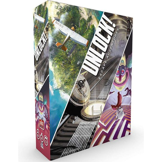 UNLOCK! Escape Adventures is now available in a big box format that includes 3 Adventures. In “ The Island of Doctor Goorse ,” players visit an eccentric billionaire’s island and attempt to escape. “ The Formula ” tasks players with recovering a mysterious serum from a secret laboratory. And “ Squeek & Sausage ” places everyone in a cartoon-style adventure to thwart Professor Noside’s dastardly plans! UNLOCK! is a series of escape adventures for up to six players. With one hour on the clock, players must wo