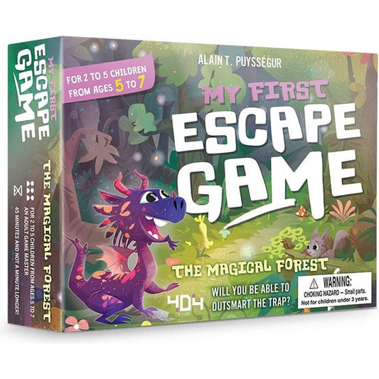 404 Editions' escape boxes invite players of all ages to experience a unique family adventure. Each box contains everything they’ll need to organize their own escape game at home, with a practical guide to help them place each element in the room of their choice. One player will be the game master, it is up to them to guide the players to solve the puzzles and get to the end of the adventure! In My First Escape Game, players must help Athi, the little dragon, finish his Woods Test, a task he must complete t