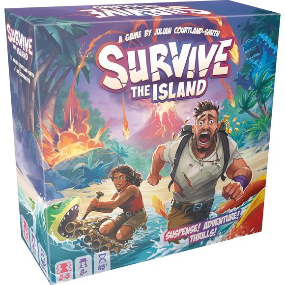 In this thrilling game, players try to escape a sinking island with the most possible treasures… But beware of lurking monsters… And other players!
This version of Survive The Island comes with a brand-new monster, a fifth player and a refreshed packaging.