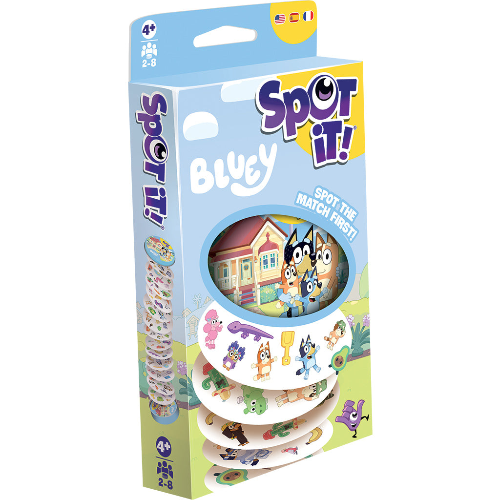 In Spot it!, there is only one common symbol between two cards. Be the first to spot the match to win!
This Bluey edition comes with a special tin box and symbols inspired by iconic characters and elements from the beloved TV show.