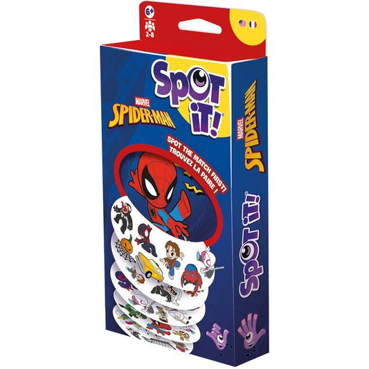 In Spot it!, there is only one common symbol between two cards. Be the first to spot the match to win!
This Spider-man edition of Spot It includes many characters and symbols from the iconic comic books and movies.
Spot It comes in a small tin box, perfect for on-the-go.
FAST-PACED MATCHING GAME: In Spot It! Spider-Man, players race to find the single matching symbol between any two cards featuring Spider-Man, his allies, and iconic villains from the Marvel universe.
COMPLETE GAME SET INCLUDED: Includes