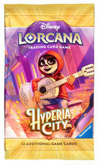 Release Date:10/23/2026
Each Disney Lorcana: Hyperia City Booster Pack contains 12 random cards:
• 6 Common cards
• 3 Uncommon cards
• 2 Rare or higher rarity cards
• 1 Foil card of random rarity
Booster Packs are available in 3 designs. Buyer will receive 1 out of the 3 designs