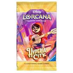Release Date:10/23/2026
Each Disney Lorcana: Hyperia City Booster Pack contains 12 random cards:
• 6 Common cards
• 3 Uncommon cards
• 2 Rare or higher rarity cards
• 1 Foil card of random rarity
Booster Packs are available in 3 designs. Buyer will receive 1 out of the 3 designs