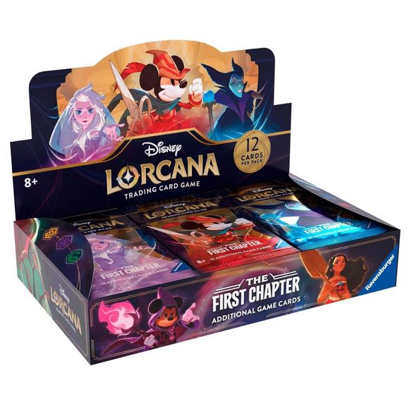 Wield magic inks and the power of Lorcana to assemble your team of Disney characters. Some characters will be familiar friends. Others will be fantastically reimagined. Each booster box contains 24 booster packs.
Unlike starter decks, booster packs contain twelve random cards from Disney Lorcana: The First Chapter. Use booster packs to build and customize your deck with abilities and characters beyond those found in starter decks.