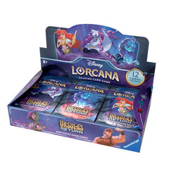 Each Disney Lorcana: Ursula's booster box contains 24 booster packs with each booster pack containing 12 cards.
A storm has been building in the magical realm of Lorcana. Ursula’s Return will introduce new franchises, beloved characters, and new gameplay evolutions and reveal more of the story of Lorcana and the Illumineers summoned there.