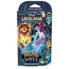 To play Disney Lorcana, each player will need a deck of sixty cards. Ready-to-play starter decks contain a preconstructed deck with a specific card list. If you’re new to trading card games, or if you want to experience the game with a deck designed and tested by Team Lorcana, this is a good place to start.
Contents:
• 1 starter deck of 60 cards, including 2 foil cards of the characters on the package front.
• 11 paper damage counters
• 1 paper playmat
• 1 paper tracker token
• 1 Quickstart rulebook
• 1 Bon