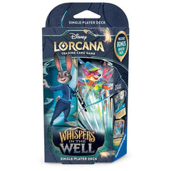 To play Disney Lorcana, each player will need a deck of sixty cards. Ready-to-play starter decks contain a preconstructed deck with a specific card list. If you’re new to trading card games, or if you want to experience the game with a deck designed and tested by Team Lorcana, this is a good place to start.
Contents:
• 1 starter deck of 60 cards, including 2 foil cards of the characters on the package front.
• 11 paper damage counters
• 1 paper playmat
• 1 paper tracker token
• 1 Quickstart rulebook
• 1 Bon