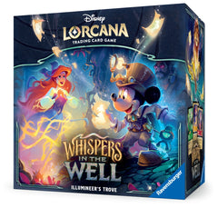 The ultimate treasure for both collectors and players, the Illumineer’s trove contains a full-art storage box with six card dividers to keep your Disney Lorcana TCG cards safe and organized by ink.
The Illumineer’s trove includes eight booster packs and helps keep track of character and location damage with six dice featuring ghostly swirls. With the spin-dial counter, players will never question how close they are to claiming a story star as it lets them easily track their progress toward victory!
Each pla