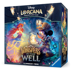 The ultimate treasure for both collectors and players, the Illumineer’s trove contains a full-art storage box with six card dividers to keep your Disney Lorcana TCG cards safe and organized by ink.
The Illumineer’s trove includes eight booster packs and helps keep track of character and location damage with six dice featuring ghostly swirls. With the spin-dial counter, players will never question how close they are to claiming a story star as it lets them easily track their progress toward victory!
Each pla
