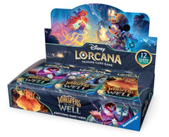 Booster display boxes offer players and collectors an exciting experience with 24 Disney Lorcana TCG: Whispers in the Well booster packs. Each box contains 288 cards, giving players the opportunity to customize and enhance their decks, or even build new ones. These boxes are perfect for discovering new cards, refining strategies, trading with friends, and unleashing the power of players’ favorite characters.
A pack of 12 randomized cards contains:
- (1) Foil card of random rarity
- (2) Rare (or higher rari