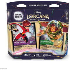 Release Date 5/15/2026
Disney Lorcana TCG two-player starter sets include everything two players needs to play right out of the box. Through these decks, players get a taste of the rich story and varied characters of the Disney Lorcana TCG. Each of the two prebuilt decks have 60 cards and features cards from two inks, each with distinct play styles. The two ink combinations are Amber & Emerald and Amethyst & Ruby.
Each 2-player starter set includes:
• 2 Ready-to-play decks of 60 cards, including 2 foil card